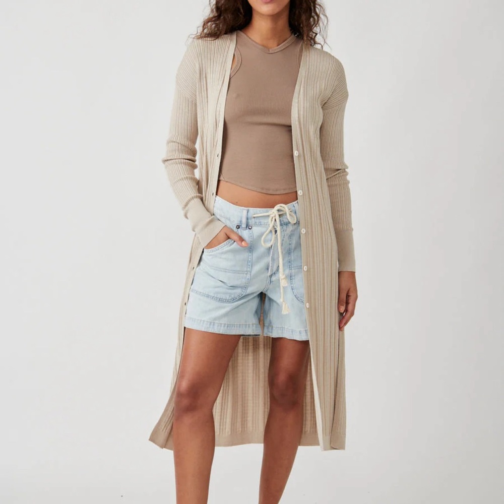 Free People Beige Long Cardigan